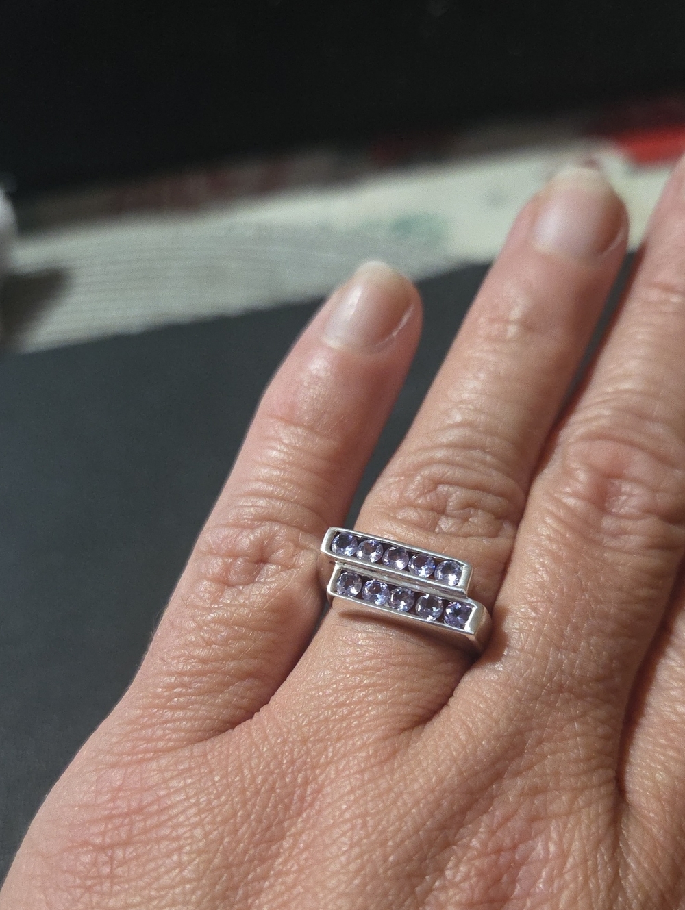 Sterling Lolite Vintage Double Bar Sz 6.5 Ring